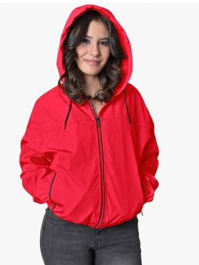 Chamarra Chaqueta Cazadora Mujer Peluche Interno Gorro Ajustable Bolsas Laterales Resorte en Mangas y Cintura  Moda