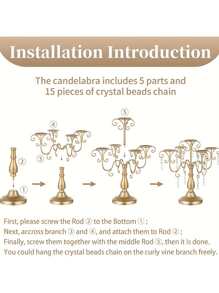 Candelabra Centerpieces Candle Holder - 5 Arm Pillar Candle Holders With Crystal Beads For Table Centrepiece Halloween Wedding Candleholders Decoration,Halloween And Decorations - Hai màu - Xem 8