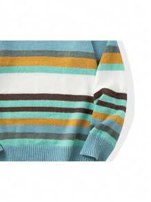 Fashion Colorblock Knit Sweater, Casual Warm Ribbed Crew Neck Pullover