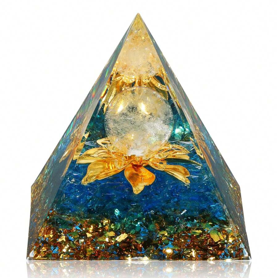 Orgone Pyramid Flower Of Life Crystals And Healing Crystal Pyramid Chakra Reiki Positive Energy Generator - White Crystal &Aquamarine - View 1