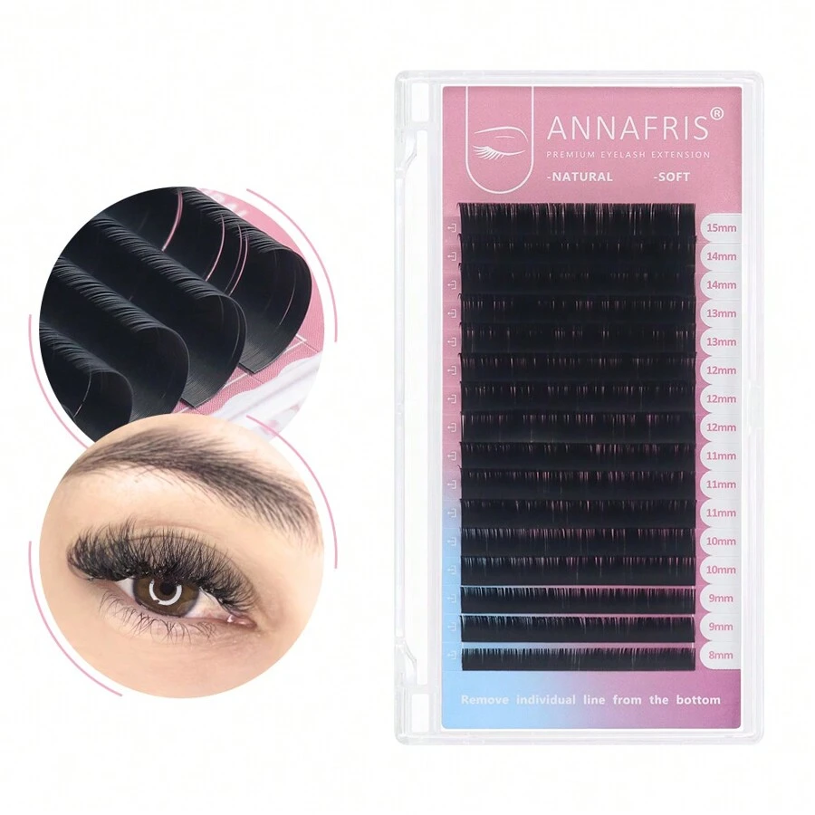 ANNAFRIS 1 cái 16 hàng 8 ~ 15mm Khay hỗn hợp Lông mi riêng lẻ Mở rộng C / D / DD Curl Lông mi giả chuyên nghiệp Mink tự nhiên mềm mờ Khối lượng Mi giả Cụm lông mi, Cụm lông mi, Lông mi riêng lẻ, Lông mi, Lông mi giả