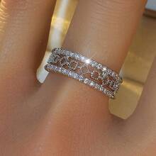 几何镂空不对称微镶锆石戒指，时尚百搭女士日常通勤戒指 - 戒指 - 查看 11