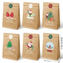 6/12pcs Random Polychrome Style Christmas Gift Bag Paper Candy Food Packaging Gift Bag For Christmas Party Decoration Supplies