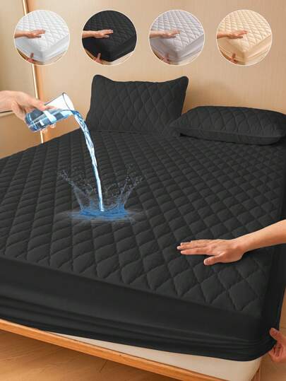 1pc Water Resistant Bed Sheets, Bedding, Fitted Sheet, Mattress Cover, Mattress Protector, Soft And Comfortable Bedding For Bedroom, Solid Color Water Resistant, Rhombus Pattern Embossed Bed Cover, For Single/Twin/Full Bed Sizes - Ideal For Bedroom, Guest Room