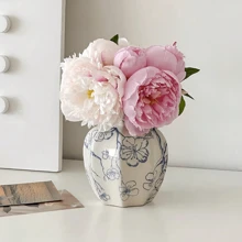 One Hand-Painted Blue And White Ceramic Vase In Vintage-Style For Flowers, Suitable For Living Room, Bedroom, Balcony Decoration, For Dried Flowers, Artificial Flowers & As An Ornament,Home Decor,Flower Vase,Centerpiece,Table Decor Rama Decoration Rama Gifts Birthday Graduation Room Decor Glass Vase