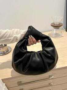 Fashion Soft PU Leather Wrinkled Cloud-Shaped Tote Bag For Women - Black - View 7