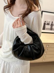 Fashion Soft PU Leather Wrinkled Cloud-Shaped Tote Bag For Women - Black - View 6