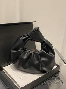 Fashion Soft PU Leather Wrinkled Cloud-Shaped Tote Bag For Women - Black - View 2