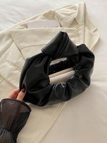 Fashion Soft PU Leather Wrinkled Cloud-Shaped Tote Bag For Women - Black - View 9