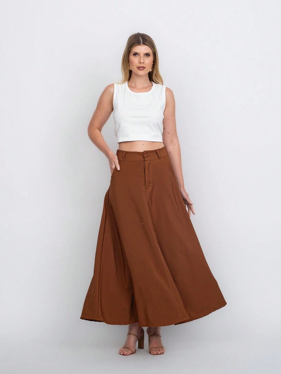 Tailored Skirt With Belt Loops (Without Belt) Code:3010 - Camel - View 1