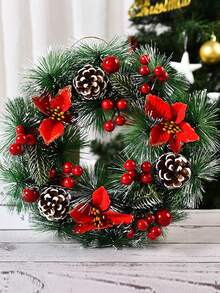 1 pieza Decoración de corona de Navidad, corona floral pequeña de 25cm/30cm para centro comercial, hotel, escaparate, entrada, decoración del hogar, decoraciones navideñas, decoración de habitación, decoraciones navideñas de invierno, regalos de Navidad, decoración navideña - Multicolor - Ver 2