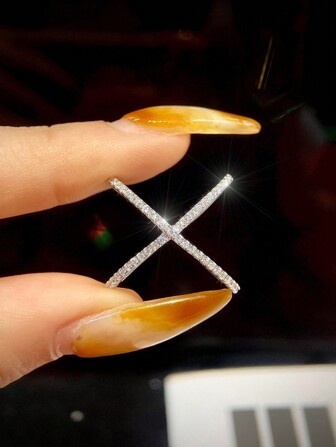 1 Piece X Shape Ring Colorless Moissanite Diamond Engagement Ring S925 Sterling Silver Simple Romantic Ring Eternity Ring Wedding Anniversary Ring Luxury Jewelry Gift