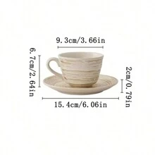 1 件复古浮雕陶瓷杯碟套装，咖啡、牛奶、水、果汁杯和碟子，适合返校日常使用