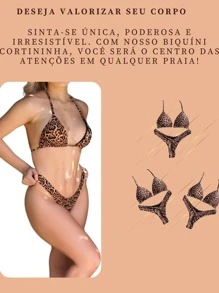 Sexy Neon Green Tie-Up Beach Bikini Set - Chocolate Brown - View 8
