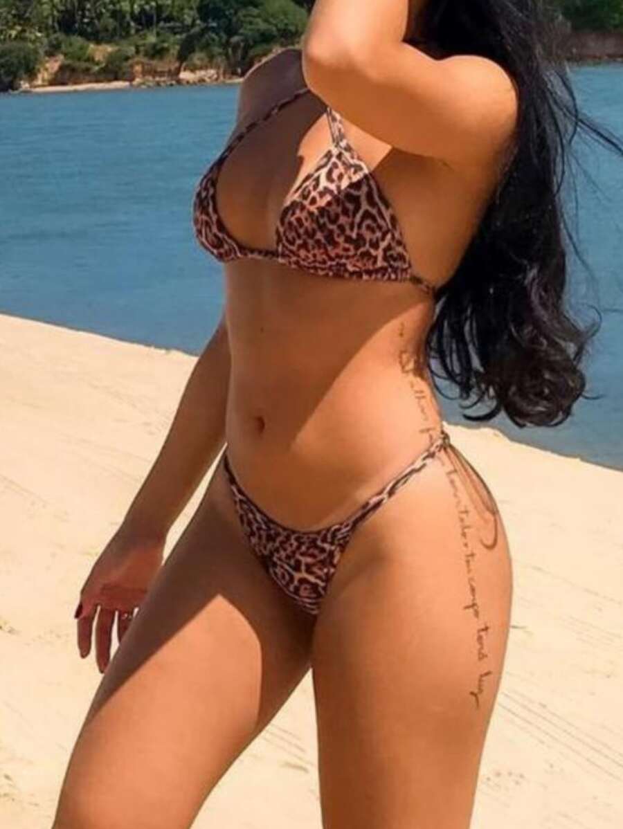 Sexy Neon Green Tie-Up Beach Bikini Set - Chocolate Brown - View 1