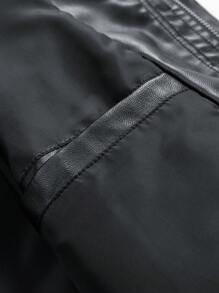 Men Long Sleeve Casual Loose Business Leather Jacket, For Fall, Grunge - Black - View 7