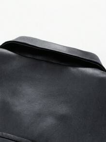 Men Long Sleeve Casual Loose Business Leather Jacket, For Fall, Grunge - Black - View 6