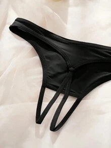 Plus Size Women's Sexy Letter Print Thong Panties, Backless - Black - View 5