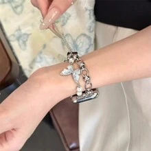 1条女士蝴蝶金属表带，兼容38/40/41/42/44/45/46/49毫米表盘，兼容 Ultra/S10/9/8/7/6/5/4/3/2/1 - 蝴蝶 銀鍊 - 查看 3