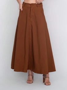 Tailored Skirt With Belt Loops (Without Belt) Code:3010 - Camel - View 2