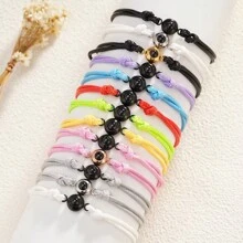 Customizable Photo Projection Bracelet, Stainless Steel Round Projection Pearl, Personalized Colorful Woven Adjustable Projection Bracelet