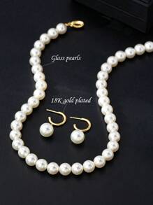 3pcs/Set Elegant Banquet Versatile Glass Pearl Necklace Set, Classic Retro Chic Style, Suitable For Vacation, Mother's Day, Christmas Gift