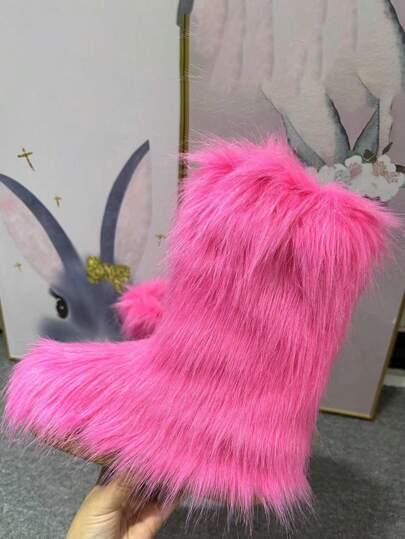 Fluffy Winter Snow Boots, Sheep Wool Lined Warm Slip-Resistant Boots