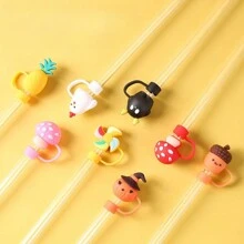 1/8 件卡通形硅胶吸管杯盖，可重复使用吸管盖，密封防尘饮用吸管盖，防溅吸管可爱盖配件家居房间装饰万圣节派对