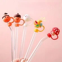 1/8 件卡通形硅胶吸管杯盖，可重复使用吸管盖，密封防尘饮用吸管盖，防溅吸管可爱盖配件家居房间装饰万圣节派对