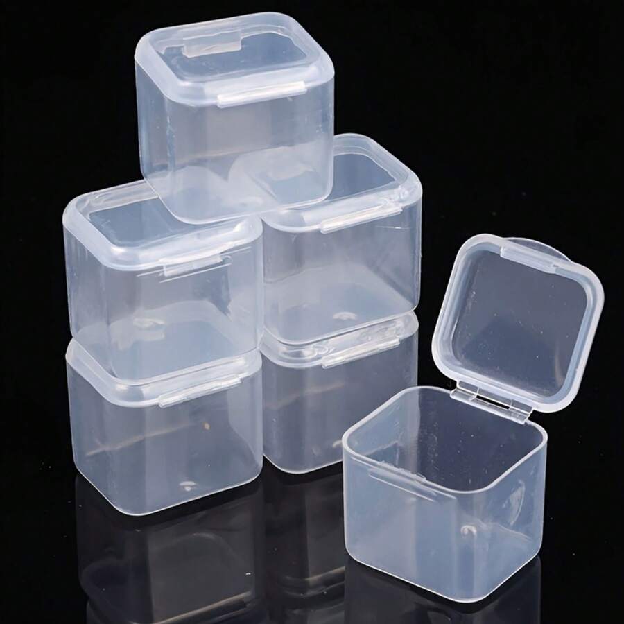 10pcs Mini Clear Plastic Storage Boxes, 2.4x2.2x2.2cm / 0.94x0.87x0.87