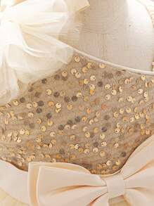 Vestido elegante de princesa color champán con lentejuelas para niñas, adecuado para fiestas - Champán - Ver 6