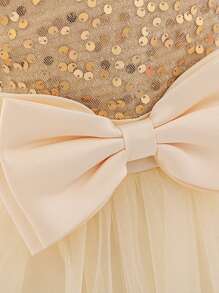 Vestido elegante de princesa color champán con lentejuelas para niñas, adecuado para fiestas - Champán - Ver 8