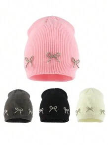 Winter Warm Knitted Hats For Women Korea Elegant Beaded Bow Cute Hat Fashion Street Hip Hop Beanie Caps Outdoor Sport Ski Cap Valentine's Day Valentines,Summer,Beach - Bead Bow - View 1