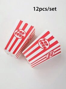 12/48pcs Red Striped Popcorn Favor Boxes Food Packaging Boxes For Baking, Party, Wedding