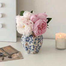 One Hand-Painted Blue And White Ceramic Vase In Vintage-Style For Flowers, Suitable For Living Room, Bedroom, Balcony Decoration, For Dried Flowers, Artificial Flowers & As An Ornament,Home Decor,Flower Vase,Centerpiece,Table Decor Rama Decoration Rama Gifts Birthday Graduation Room Decor Glass Vase