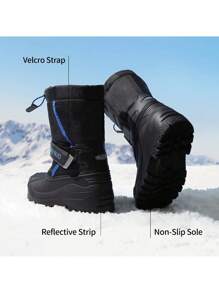 Toddler Boys & Girls Snow Boots Black Mid Calf Waterproof Winter Side Zipper With Buckle For Outdoor Play - 寶藍色 - 查看 7