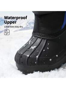 Toddler Boys & Girls Snow Boots Black Mid Calf Waterproof Winter Side Zipper With Buckle For Outdoor Play - 寶藍色 - 查看 5