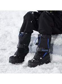 Toddler Boys & Girls Snow Boots Black Mid Calf Waterproof Winter Side Zipper With Buckle For Outdoor Play - 寶藍色 - 查看 8