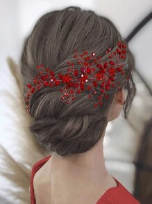 1件水钻花朵发箍，闪亮花环头饰，适合新娘、婚礼、节日、派对、庆典、日常休闲、情人节、新年嘉年华等场合佩戴。 - 紅色 - 查看 4