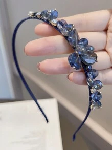 Royal 1件裝女款優雅甜美藍色水鑽髮箍，時尚百搭，適用休閒、戶外、洗臉、美容、居家髮飾 - 藍色 - 查看 1