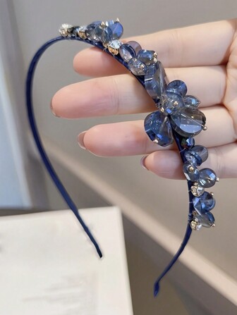 Royal 1pc Women's Elegant & Sweet Blue Rhinestone Headband, Fashionable & Versatile Hair Accessory For Casual, Outdoor, Washing Face, Hair Styling Etc.,Hairband,Hair Hoop Headbands