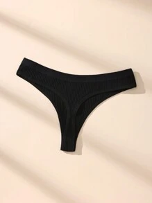 5件装女士性感纯色棉质透气比基尼内裤 - 黑色 - 查看 8