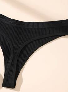 5件装女士性感纯色棉质透气比基尼内裤 - 黑色 - 查看 9