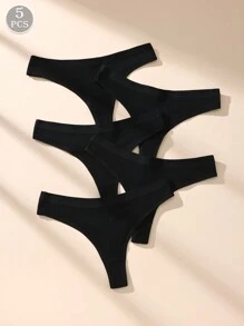 5件装女士性感纯色棉质透气比基尼内裤 - 黑色 - 查看 6