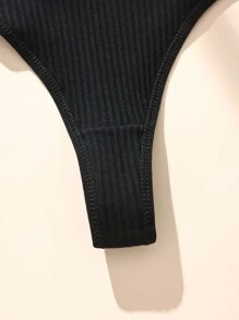 5件装女士性感纯色棉质透气比基尼内裤 - 黑色 - 查看 10