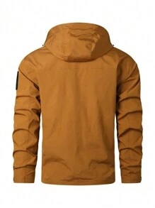 Alpha Camp Men's Zip-Up Color Block Hooded Windproof Casual Outdoor Jacket - Bronze - View 3