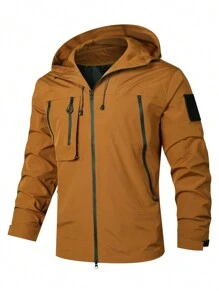 Alpha Camp Men's Zip-Up Color Block Hooded Windproof Casual Outdoor Jacket - Bronze - View 1