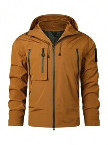 Alpha Camp Men's Zip-Up Color Block Hooded Windproof Casual Outdoor Jacket - Bronze - View 2