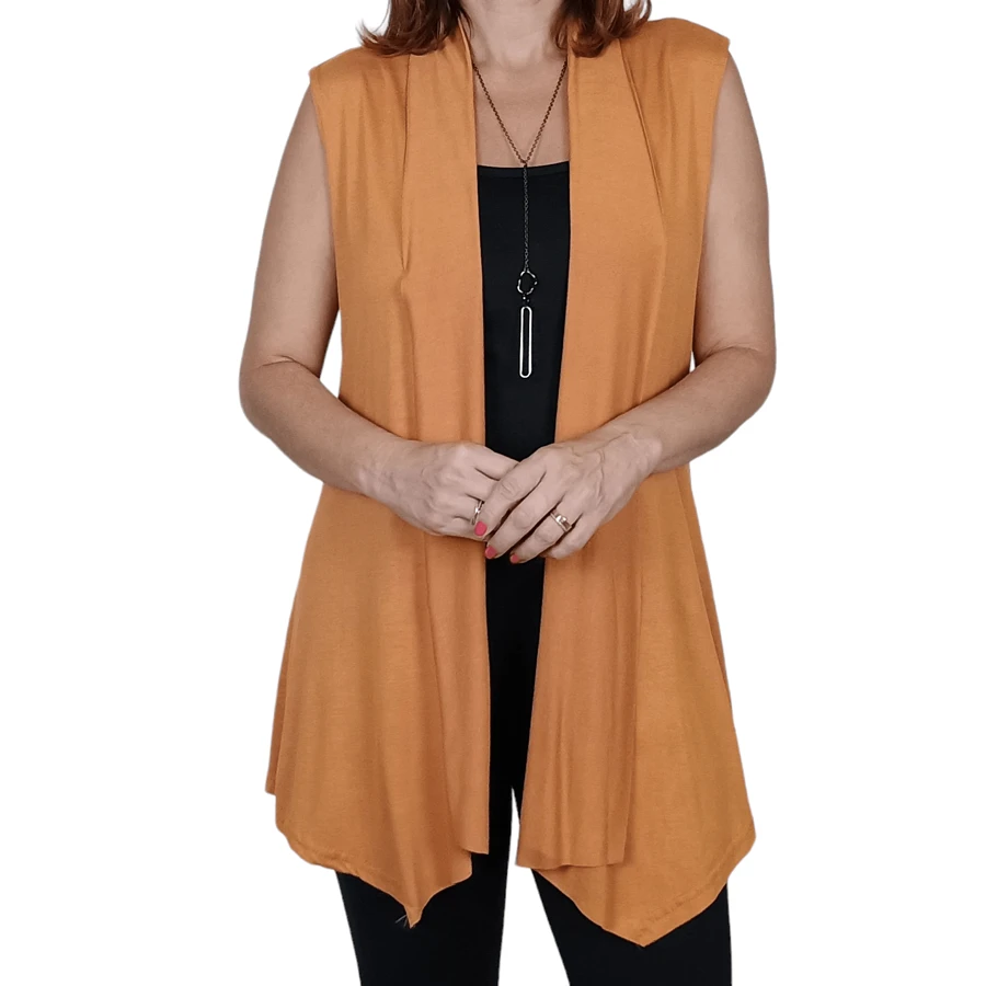Women's Maxi Viscolycra Stretched Vest Elegant Tailoring Third Piece - Camel - View 1