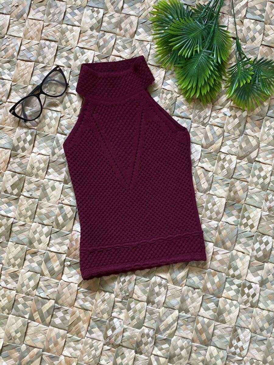 Braided Knitted Bottle Blouse - Màu Đỏ Sâu - Xem 1